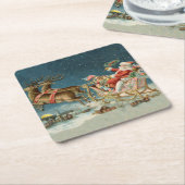 Sinterklaas Kerst Antiek Sleigh Rendier Kartonnen Onderzetters (Schuin)