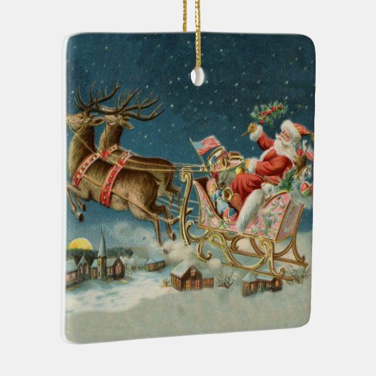 Sinterklaas Kerst Antiek Sleigh Rendier Keramisch Ornament (Rechts)