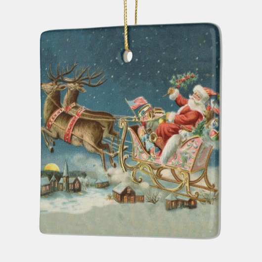 Sinterklaas Kerst Antiek Sleigh Rendier Keramisch Ornament (Links)