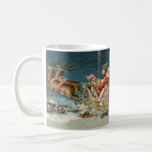 Sinterklaas Kerst Antiek Sleigh Rendier Koffiemok (Links)
