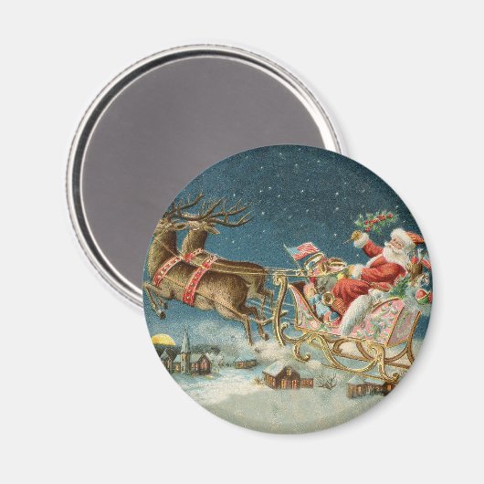 Sinterklaas Kerst Antiek Sleigh Rendier Magneet (Voorkant / Achterkant)