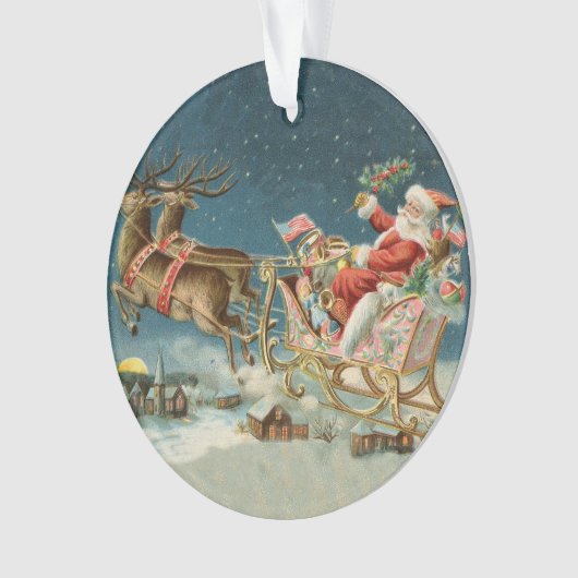 Sinterklaas Kerst Antiek Sleigh Rendier Ornament (voorkant)