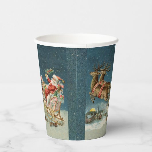 Sinterklaas Kerst Antiek Sleigh Rendier Papieren Bekers (Rechts)