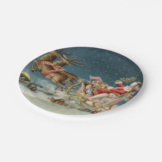 Sinterklaas Kerst Antiek Sleigh Rendier Papieren Bordje (Gekanteld)