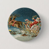 Sinterklaas Kerst Antiek Sleigh Rendier Ronde Button 5,7 Cm (Voorkant)