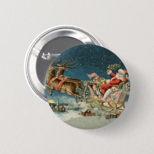 Sinterklaas Kerst Antiek Sleigh Rendier Ronde Button 5,7 Cm (Voorkant /achterkant)