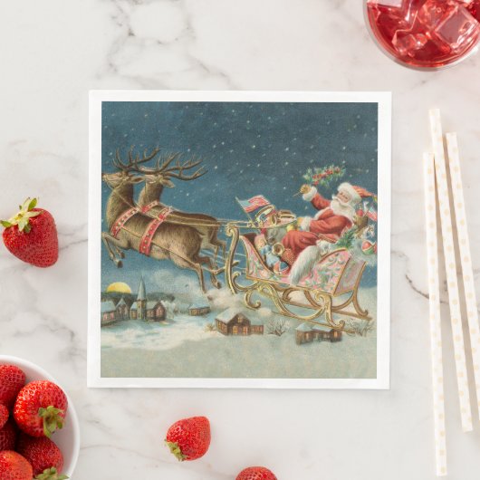 Sinterklaas Kerst Antiek Sleigh Rendier Servet (Insitu)