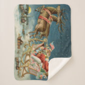 Sinterklaas Kerst Antiek Sleigh Rendier Sherpa Deken (Voorkant)