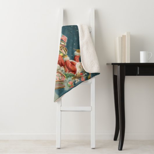 Sinterklaas Kerst Antiek Sleigh Rendier Sherpa Deken (In situ)