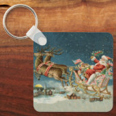 Sinterklaas Kerst Antiek Sleigh Rendier Sleutelhanger (Voorkant)