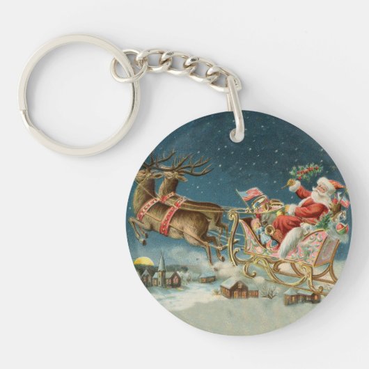 Sinterklaas Kerst Antiek Sleigh Rendier Sleutelhanger (Voorkant)