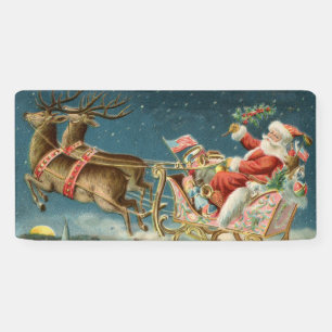 Sinterklaas Kerst Antiek Sleigh Rendier Spandoek