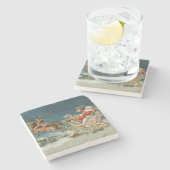 Sinterklaas Kerst Antiek Sleigh Rendier Stenen Onderzetter (Zijkant)