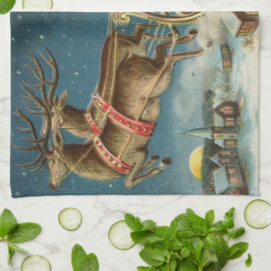 Sinterklaas Kerst Antiek Sleigh Rendier Theedoek (Gevouwen)