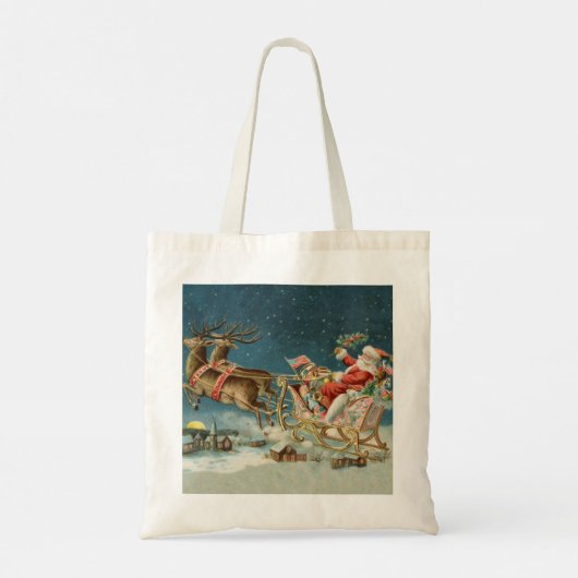 Sinterklaas Kerst Antiek Sleigh Rendier Tote Bag (Achterkant)
