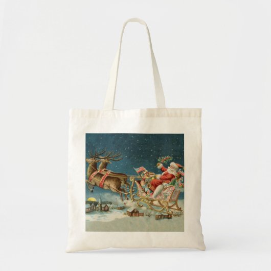 Sinterklaas Kerst Antiek Sleigh Rendier Tote Bag (Voorkant)