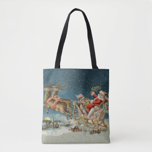 Sinterklaas Kerst Antiek Sleigh Rendier Tote Bag (Voorkant)