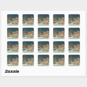 Sinterklaas Kerst Antiek Sleigh Rendier Vierkante Sticker (Vel)