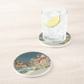 Sinterklaas Kerst Antiek Sleigh Rendier Zandsteen Onderzetter (Zijkant)