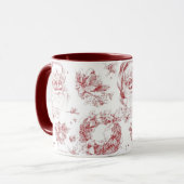 Sinterklaas Kerst Franse Country Red Toile Mok (Voorkant links)