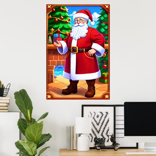 Sinterklaas, kerstboom en cadeaus | AI Art Poster (Thuiskantoor)