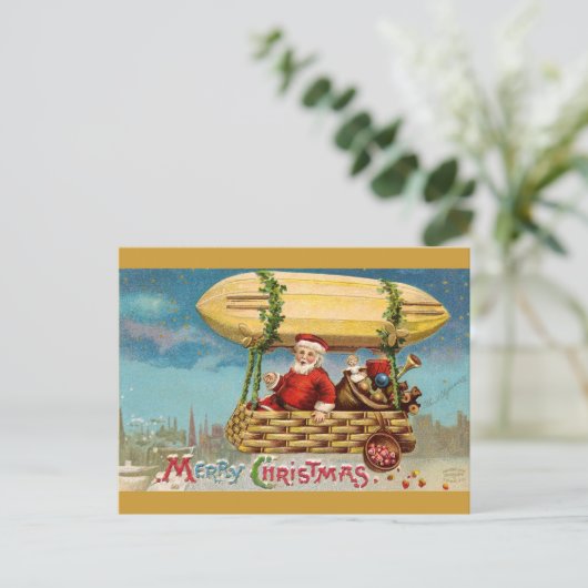 Sinterklaas: Kerstman in Zeppelin Feestdagenkaart (Staand voorkant)