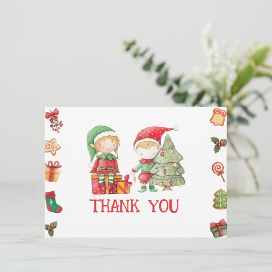 Sinterklaas Kerstmis Elf Dank u Kaart (Staand voorkant)