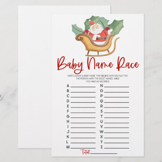 Sinterklaas Kerstmis Naam Race Baby shower Spel Briefpapier (Voorkant / Achterkant)