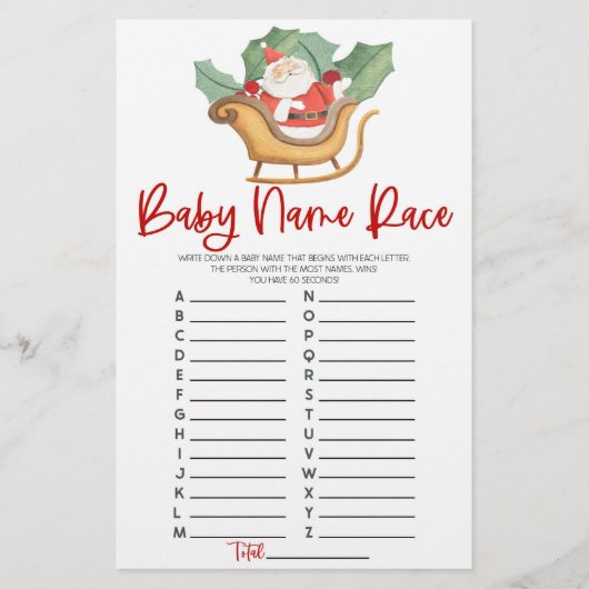 Sinterklaas Kerstmis Naam Race Baby shower Spel Briefpapier (Voorkant)