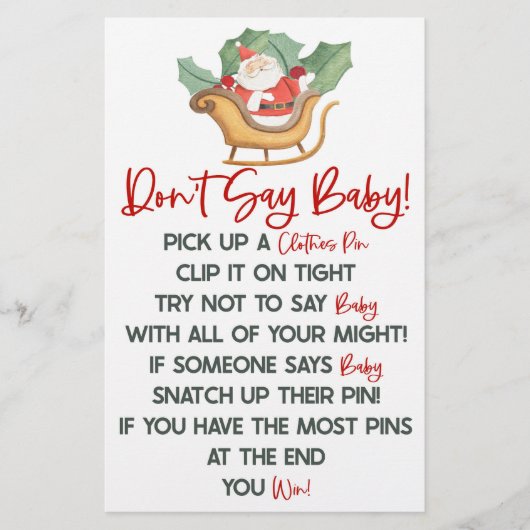 Sinterklaas Kerstmis niet zeggen Baby shower spel Briefpapier (Voorkant)