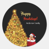 Sinterklaas Kerstmis Puppy Hond Personaliseren Ronde Sticker (Voorkant)