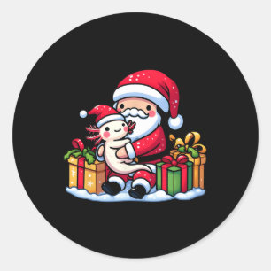 Sinterklaas knuffelt Axolotl Kerstmis pyjama famil Ronde Sticker