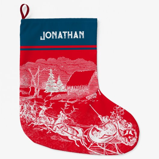 Sinterklaas komt met slee rendieren grote kerstsok (Voorkant)