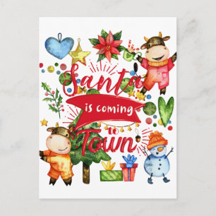 Sinterklaas komt naar de stad - Schattige koeien k Feestdagenkaart