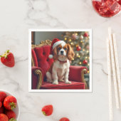 Sinterklaas Koning Charles Spaniel op een rode sto Servet (Insitu)