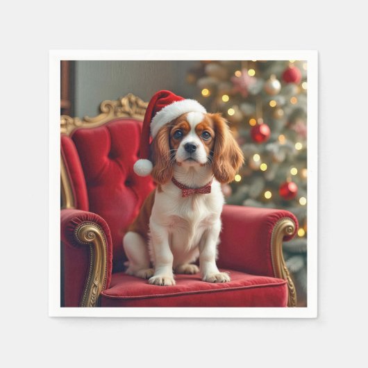 Sinterklaas Koning Charles Spaniel op een rode sto Servet (Voorkant)