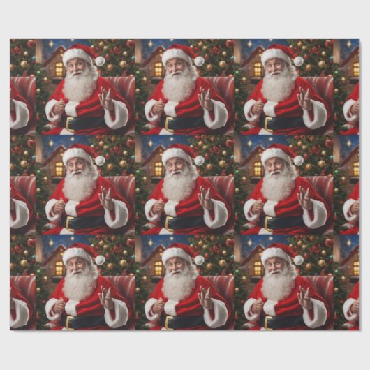 Sinterklaas lachend en zwaaiend cadeaupapier (Vlak)