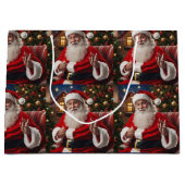 Sinterklaas lachend en zwaaiend groot cadeauzakje (Voorkant)