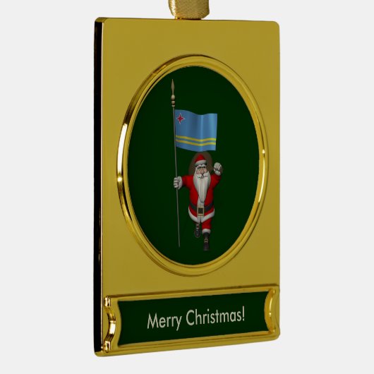 Sinterklaas met aftekening van Aruba Verguld Banner Ornament (Rechts)