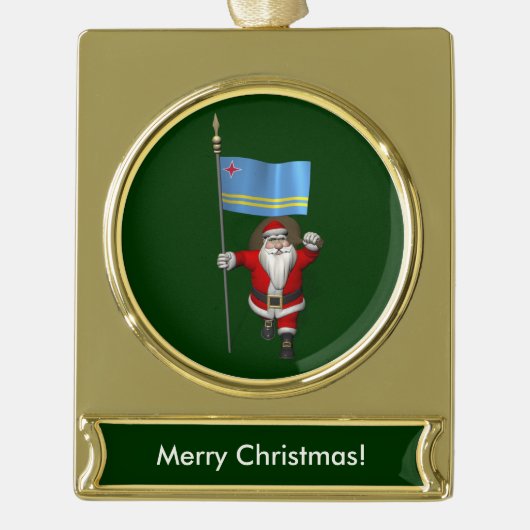 Sinterklaas met aftekening van Aruba Verguld Banner Ornament (Voorkant)