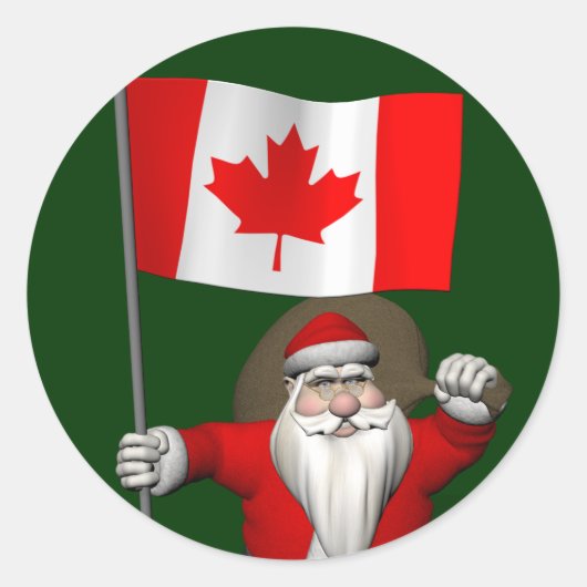 Sinterklaas met aftekening van Canada Ronde Sticker (Voorkant)