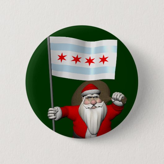Sinterklaas met aftekening van Chicago Ronde Button 5,7 Cm (Voorkant)