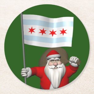 Sinterklaas met aftekening van Chicago Ronde Kartonnen Onderzetter