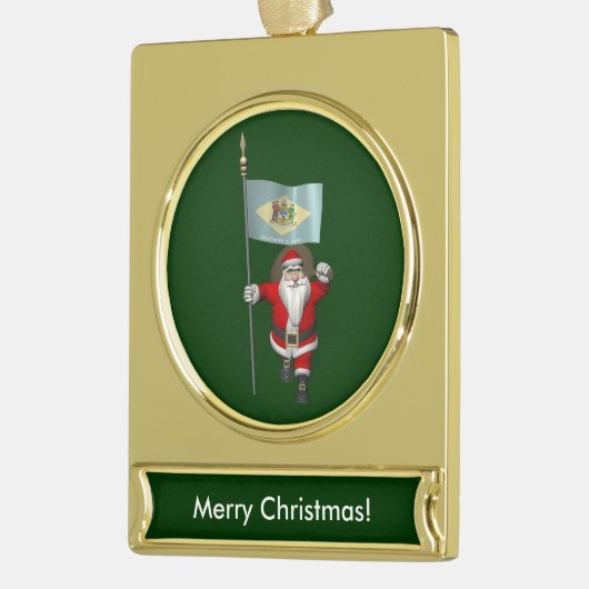 Sinterklaas met aftekening van Delaware Verguld Banner Ornament (Links)