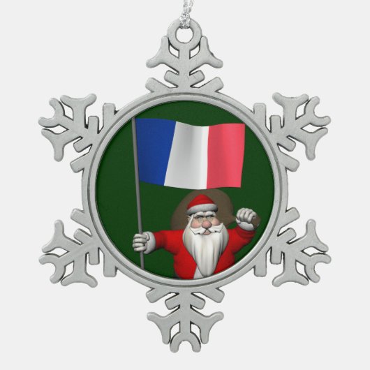 Sinterklaas met aftekening van Frankrijk Tin Sneeuwvlok Ornament (Voorkant)