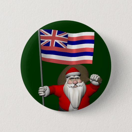 Sinterklaas met aftekening van Hawaii Ronde Button 5,7 Cm (Voorkant)