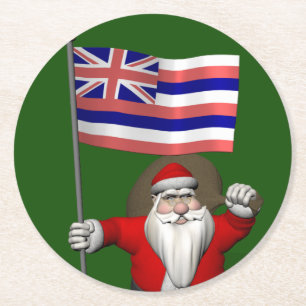 Sinterklaas met aftekening van Hawaii Ronde Kartonnen Onderzetter