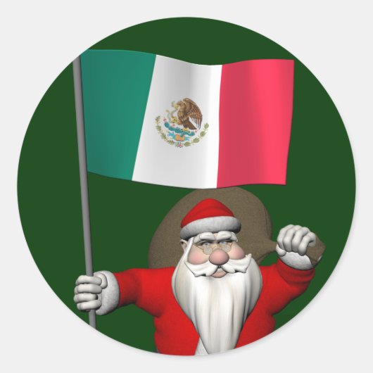 Sinterklaas met aftekening van Mexico Ronde Sticker (Voorkant)