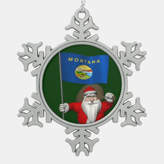 Sinterklaas met aftekening van Montana Tin Sneeuwvlok Ornament (Voorkant)