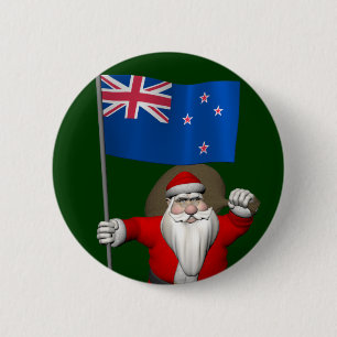 Sinterklaas met aftekening van Nieuw-Zeeland Ronde Button 5,7 Cm